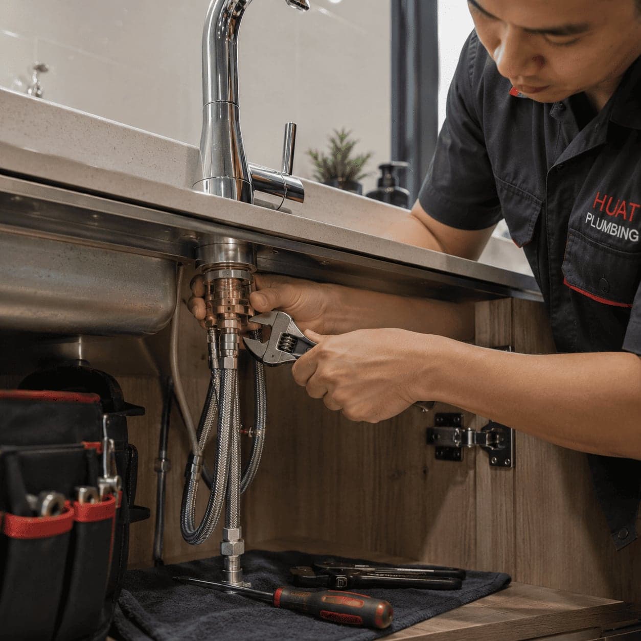 Tap and faucet replacement work in a Singapore kitchen
