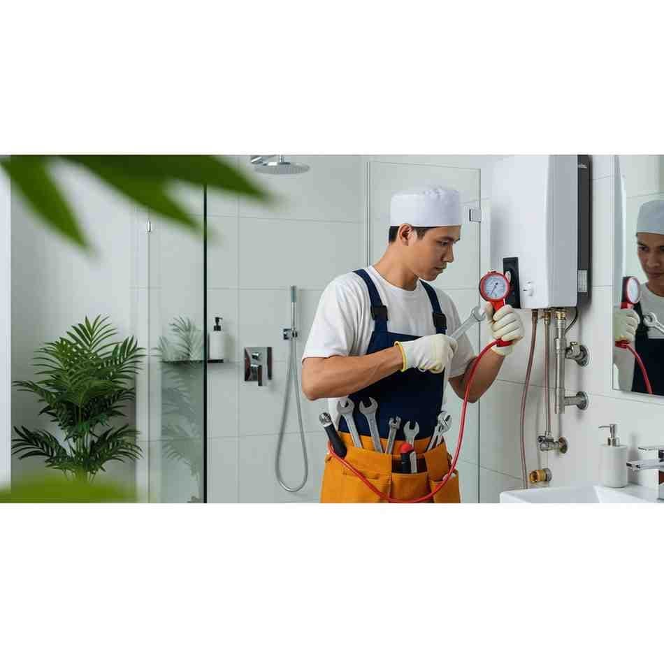 Water heater installation and repair work in a Singapore home